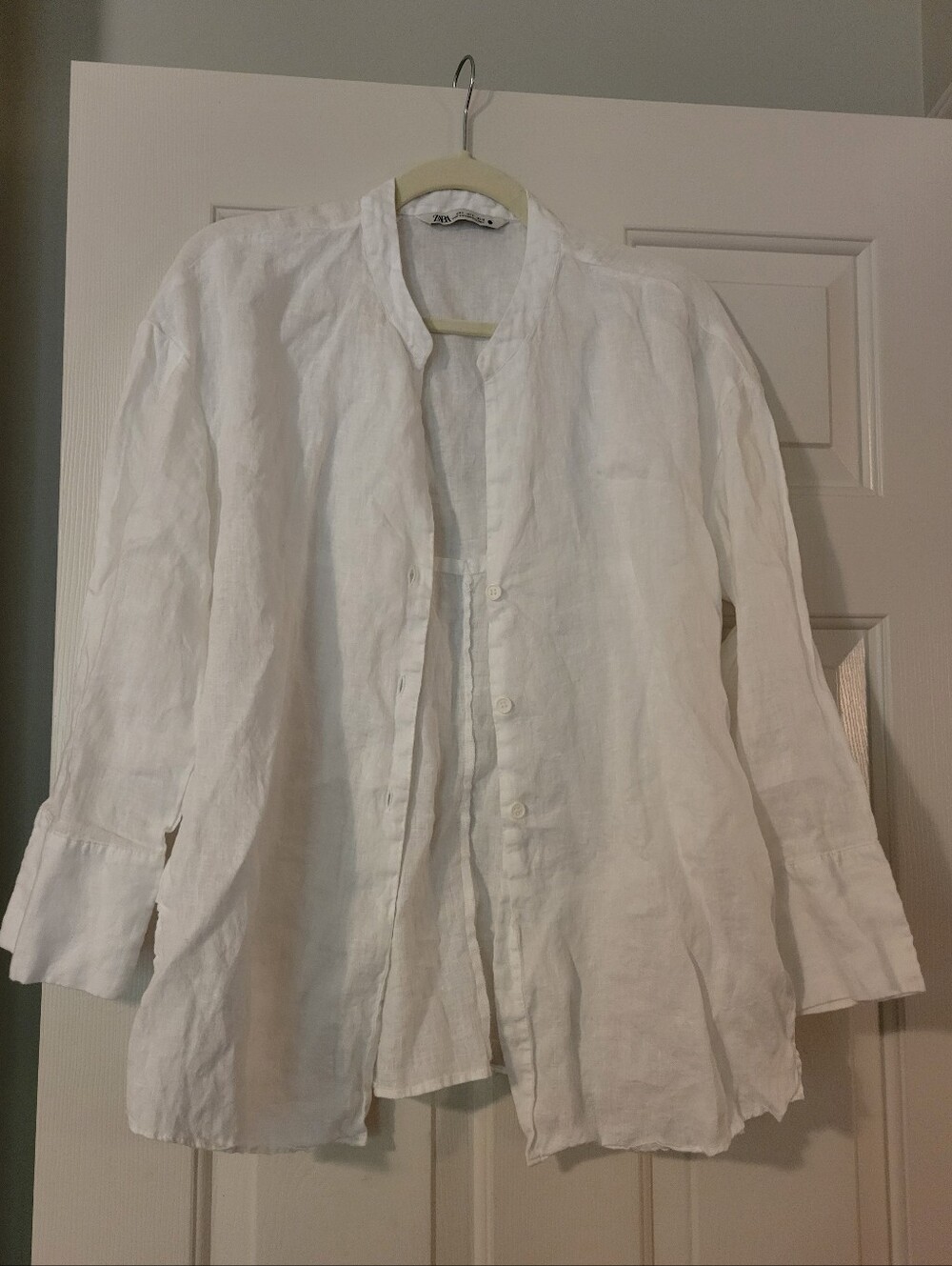 Zara Womans Linen White Button Up Top
